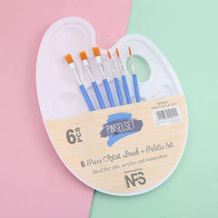 6pcs Paint Brush Palette Set Artist Nylon Round Tip Flat Tip Painting Brush