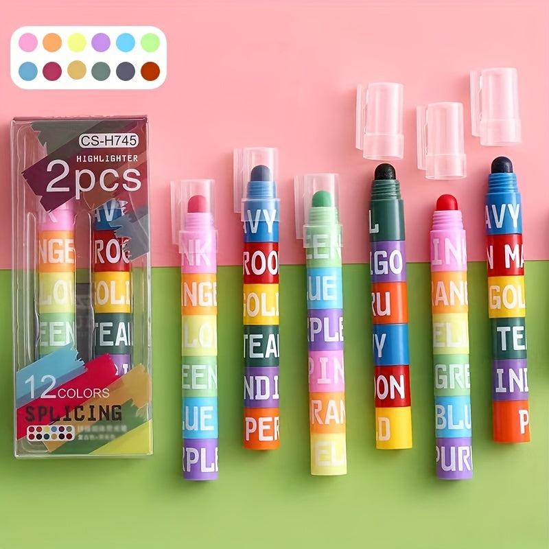 2pcs Fluorescent Crayon Set Eye-catching Jelly Marker