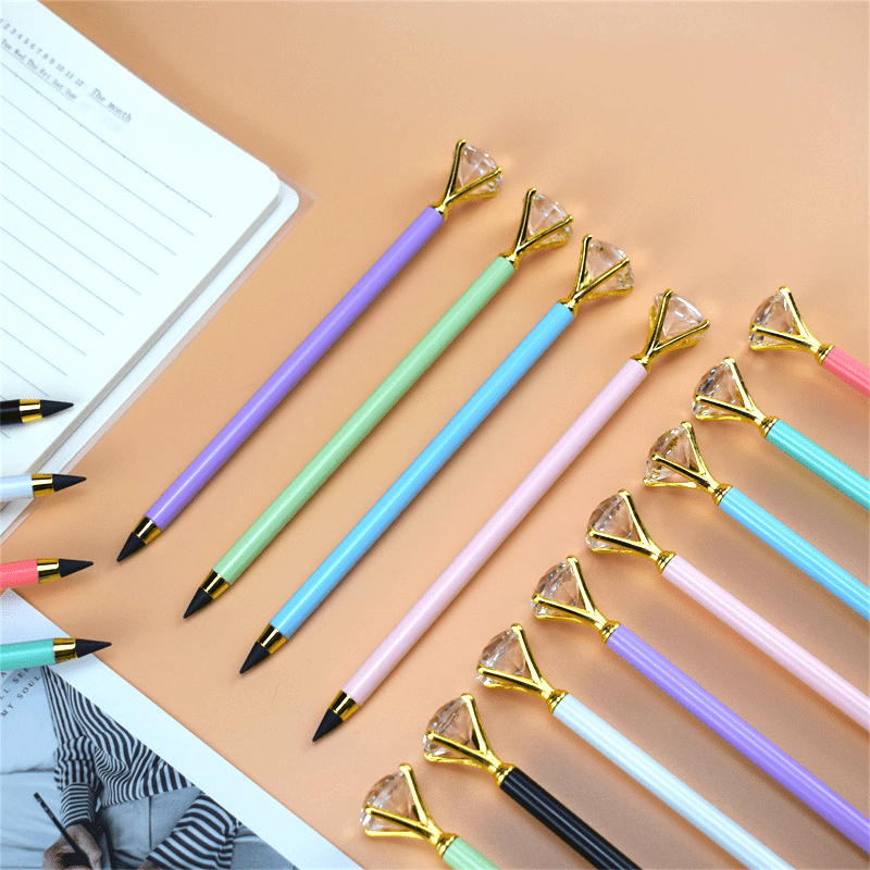 2pcs Cartoon Big Diamond Graphene Kids Metal Pencil No Sharpening