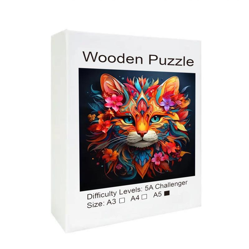 Cat Flowers Wooden Puzzle for Adults Birthday Party Game
