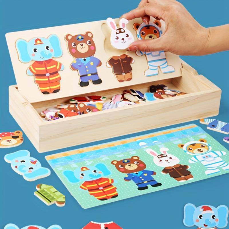 Wooden Animal Clothes Changing Puzzle for Kids