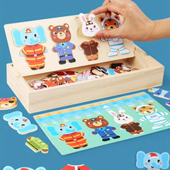 Wooden Animal Clothes Changing Puzzle for Kids