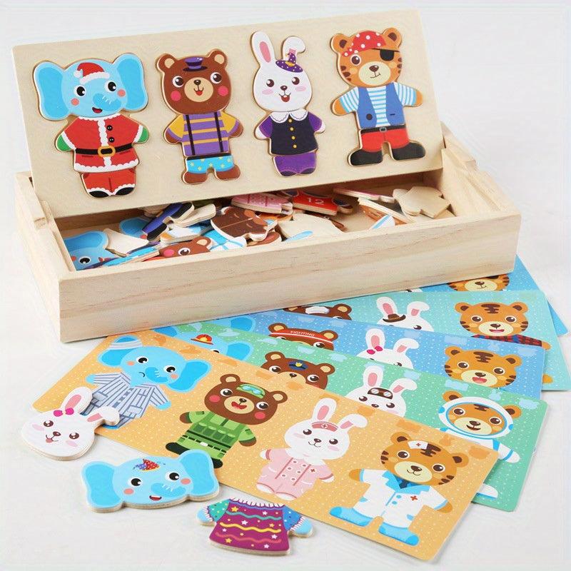 Wooden Animal Clothes Changing Puzzle for Kids