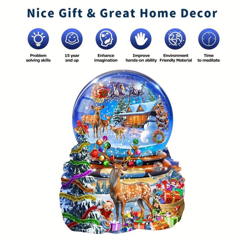 Christmas Deer Wooden Jigsaw Puzzle Animal Shaped Stress Relief Toy