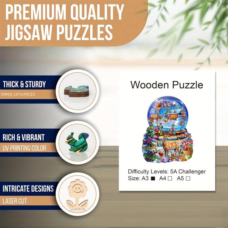 Christmas Deer Wooden Jigsaw Puzzle Animal Shaped Stress Relief Toy