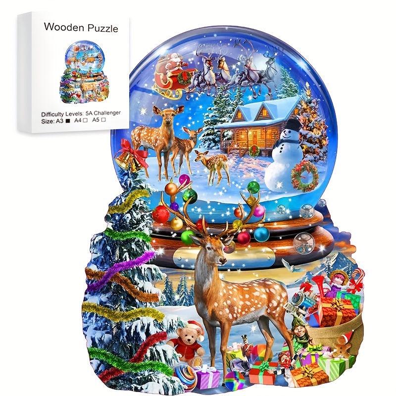 Christmas Deer Wooden Jigsaw Puzzle Animal Shaped Stress Relief Toy