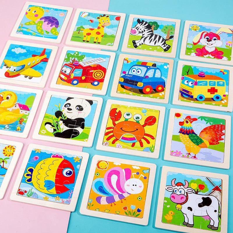 Wooden Jigsaw Puzzles Educational Toys For Toddlers - Animals & Vehicles Set