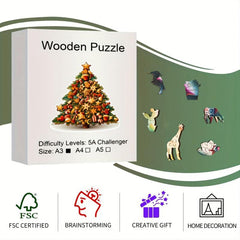 Christmas Tree Wooden Puzzle Art Animal Shaped Pieces Jigsaw Puzzles