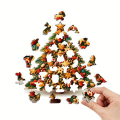 Christmas Tree Wooden Puzzle Art Animal Shaped Pieces Jigsaw Puzzles