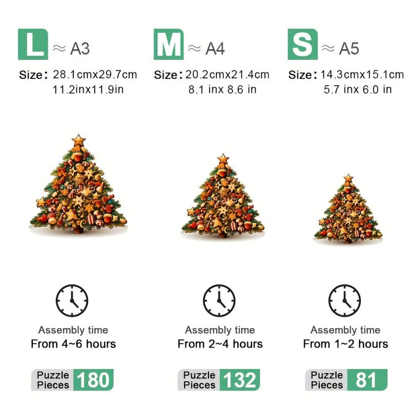 Christmas Tree Wooden Puzzle Art Animal Shaped Pieces Jigsaw Puzzles