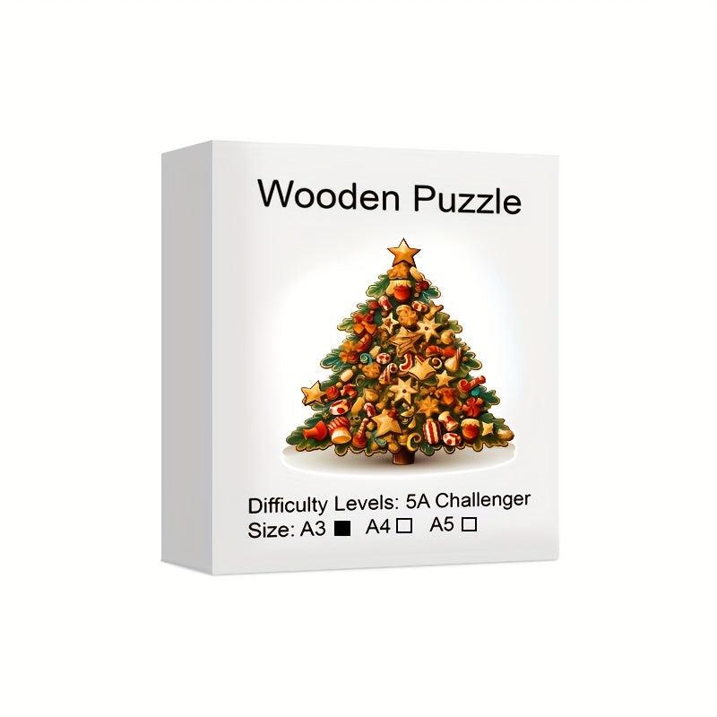 Christmas Tree Wooden Puzzle Art Animal Shaped Pieces Jigsaw Puzzles