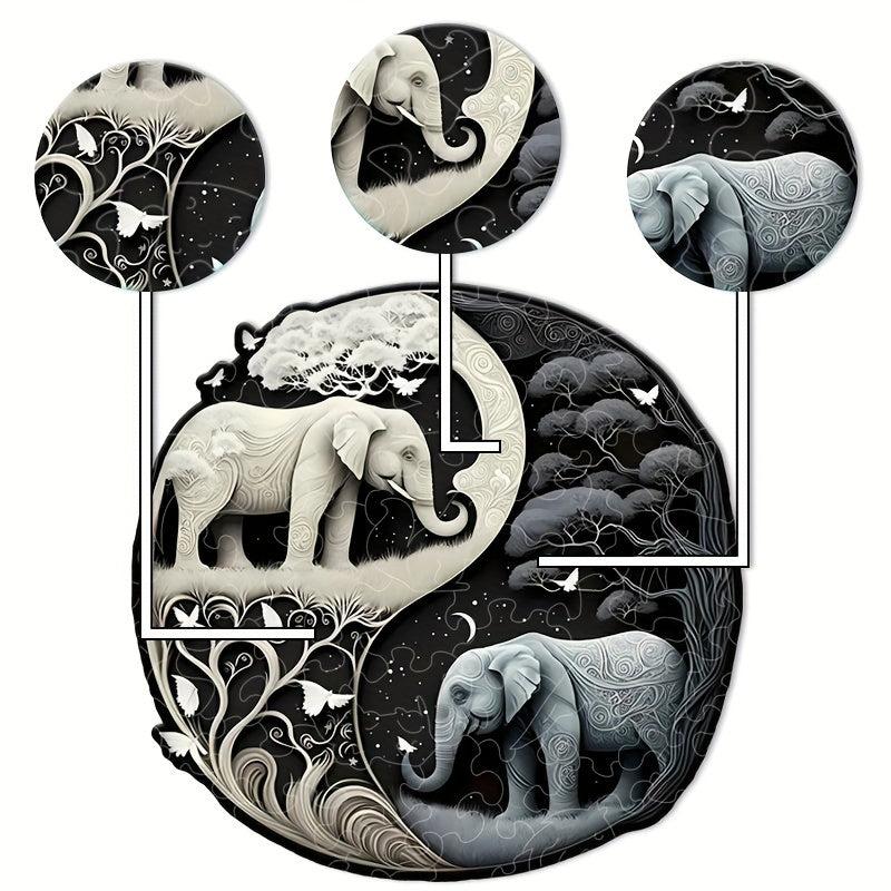 Elephant Yin Yang Wooden Puzzle Alien Animal Puzzle Adult Puzzle