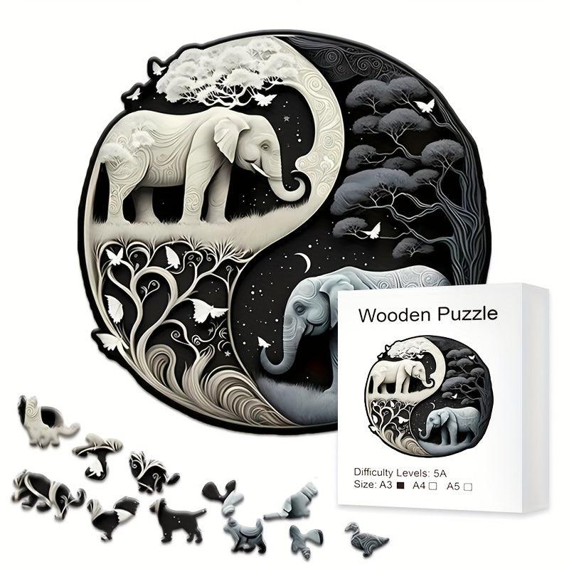 Elephant Yin Yang Wooden Puzzle Alien Animal Puzzle Adult Puzzle