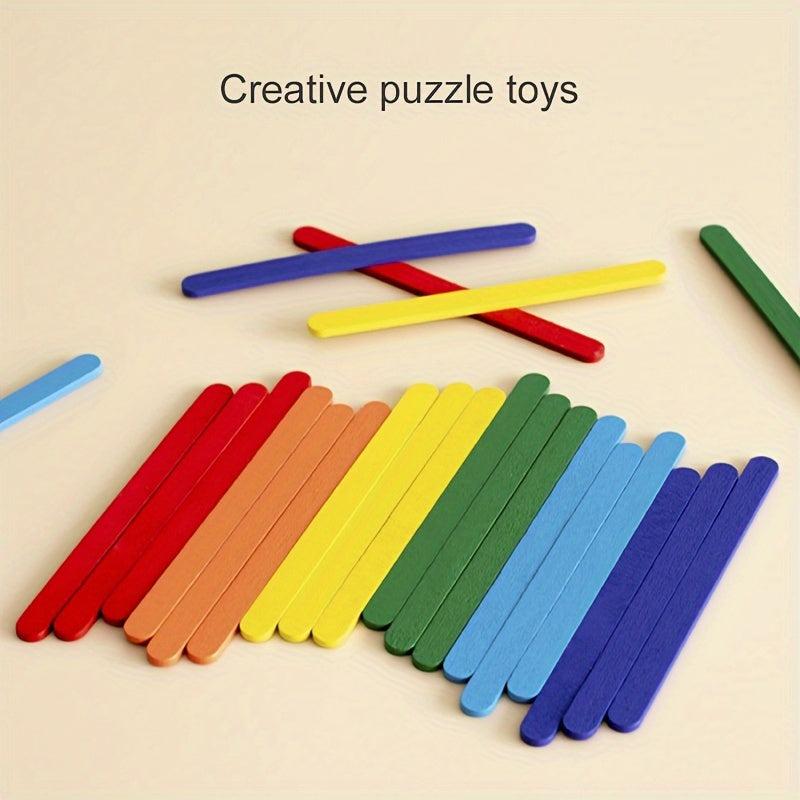 Wooden DIY Ice Cream Stick Puzzle Children's Rainbow Stick Thinking Puzzle