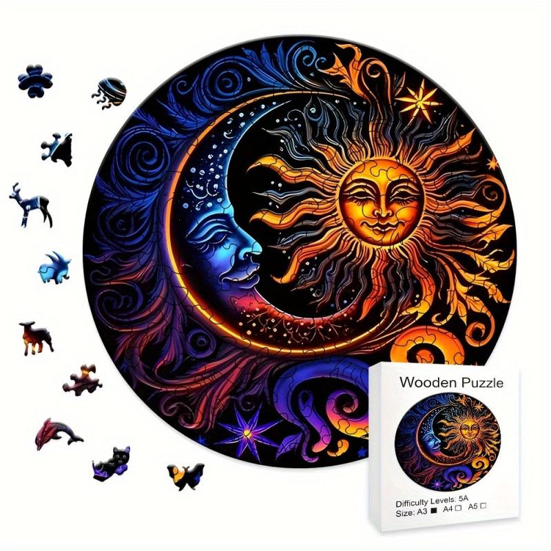 Wooden Moon And Sun Yin And Yang Puzzle For Advanced Players