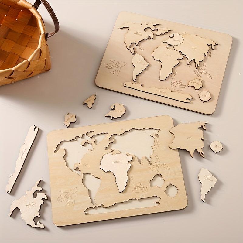 Wooden Map Shape Matching Puzzle Toy for Toddlers