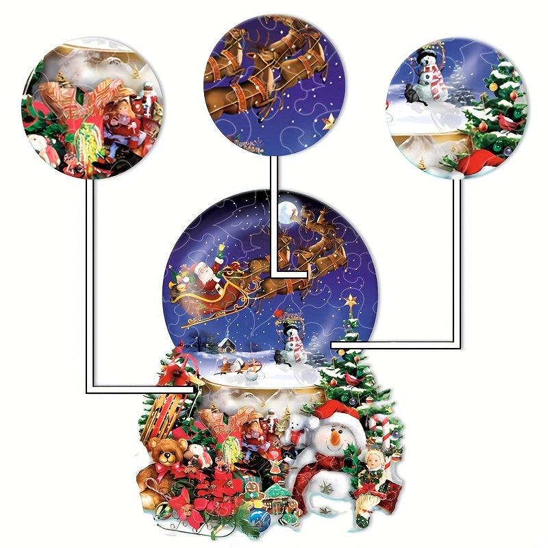 Santa Claus Elk Wooden Jigsaw Puzzle Christmas Gift