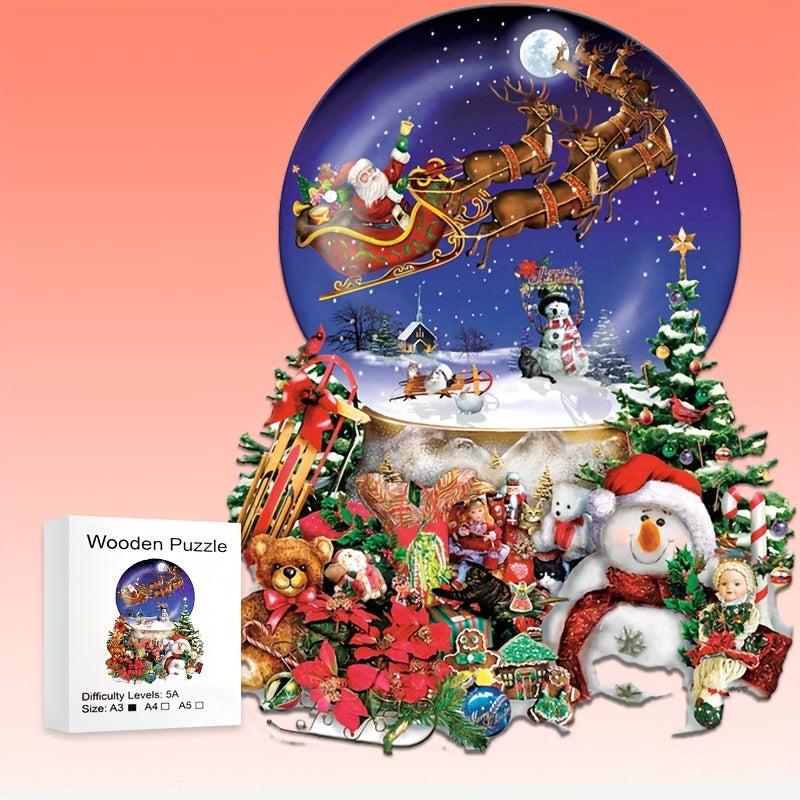 Santa Claus Elk Wooden Jigsaw Puzzle Christmas Gift