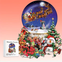 Santa Claus Elk Wooden Jigsaw Puzzle Christmas Gift