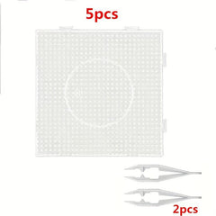 Large Clear Plastic Fuse Beads Pegboards 2 Tweezers Creative DIY Jewelry Craft