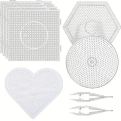 Large Clear Plastic Fuse Beads Pegboards 2 Tweezers Creative DIY Jewelry Craft