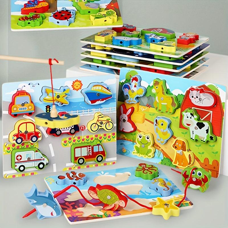 Infant Fishing Toys Rope Puzzle Early Education Beaded Toy