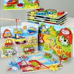 Infant Fishing Toys Rope Puzzle Early Education Beaded Toy