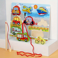 Infant Fishing Toys Rope Puzzle Early Education Beaded Toy