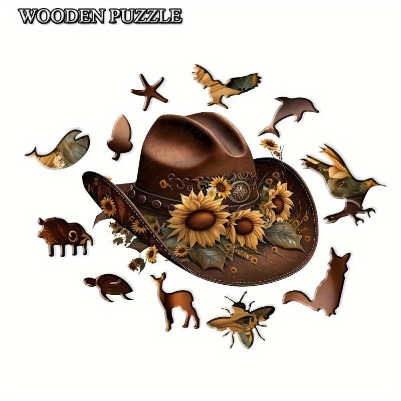 Western Cowboy Hat Wooden Puzzle - Challenging Animal Shaped Brain Teaser