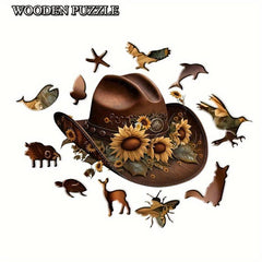 Western Cowboy Hat Wooden Puzzle - Challenging Animal Shaped Brain Teaser
