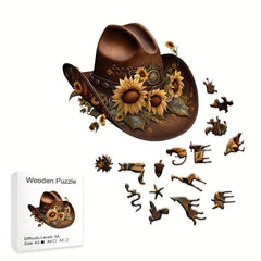 Western Cowboy Hat Wooden Puzzle - Challenging Animal Shaped Brain Teaser