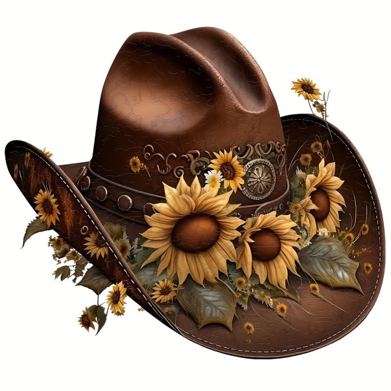 Western Cowboy Hat Wooden Puzzle - Challenging Animal Shaped Brain Teaser