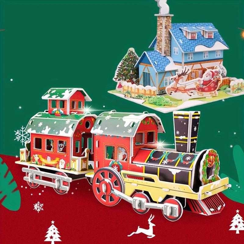 3D Jigsaw Puzzle Christmas Train Model Toy Gift Building Blocks
