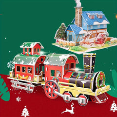 3D Jigsaw Puzzle Christmas Train Model Toy Gift Building Blocks