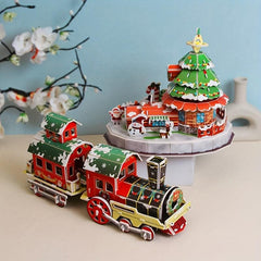 3D Jigsaw Puzzle Christmas Train Model Toy Gift Building Blocks