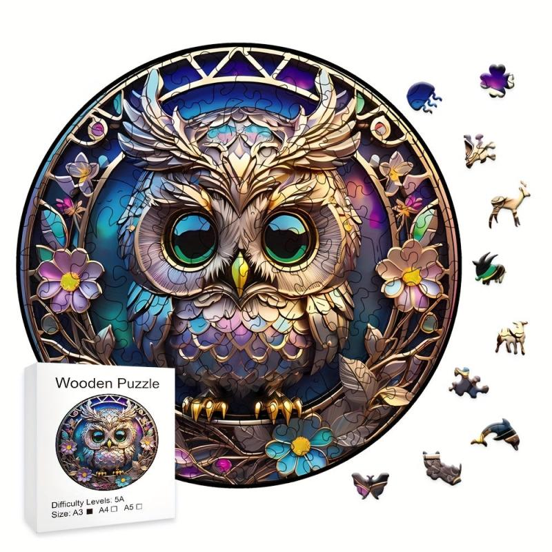 Window Owl Wooden Puzzle Difficult Magic Puzzle Toy Irregular Animal Shape