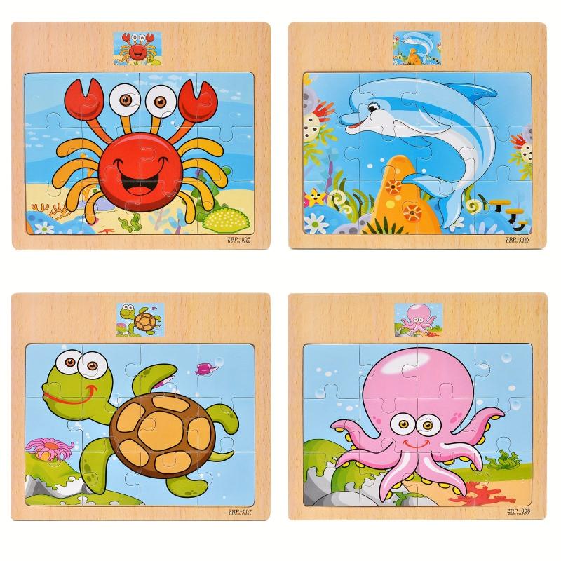 Wooden Puzzle Kids Cartoon Animals Vehicle Jigsaw Baby Montessori Educational