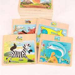 Wooden Puzzle Kids Cartoon Animals Vehicle Jigsaw Baby Montessori Educational