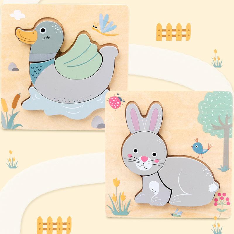 Wooden Cartoon Animal Plane Puzzle for Kids