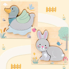 Wooden Cartoon Animal Plane Puzzle for Kids