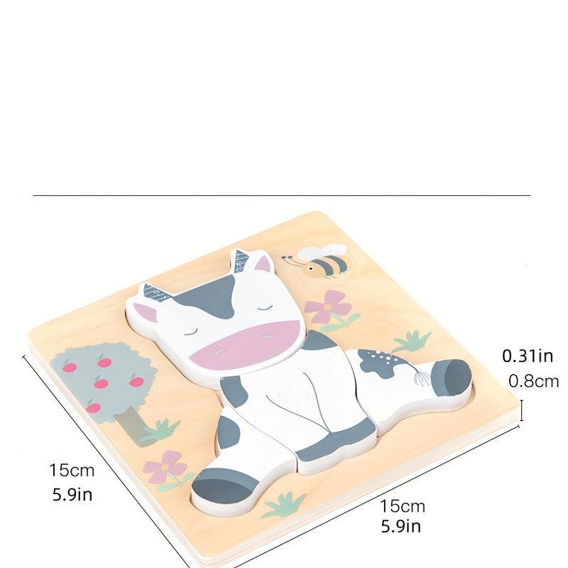 Wooden Cartoon Animal Plane Puzzle for Kids