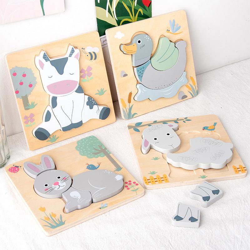 Wooden Cartoon Animal Plane Puzzle for Kids