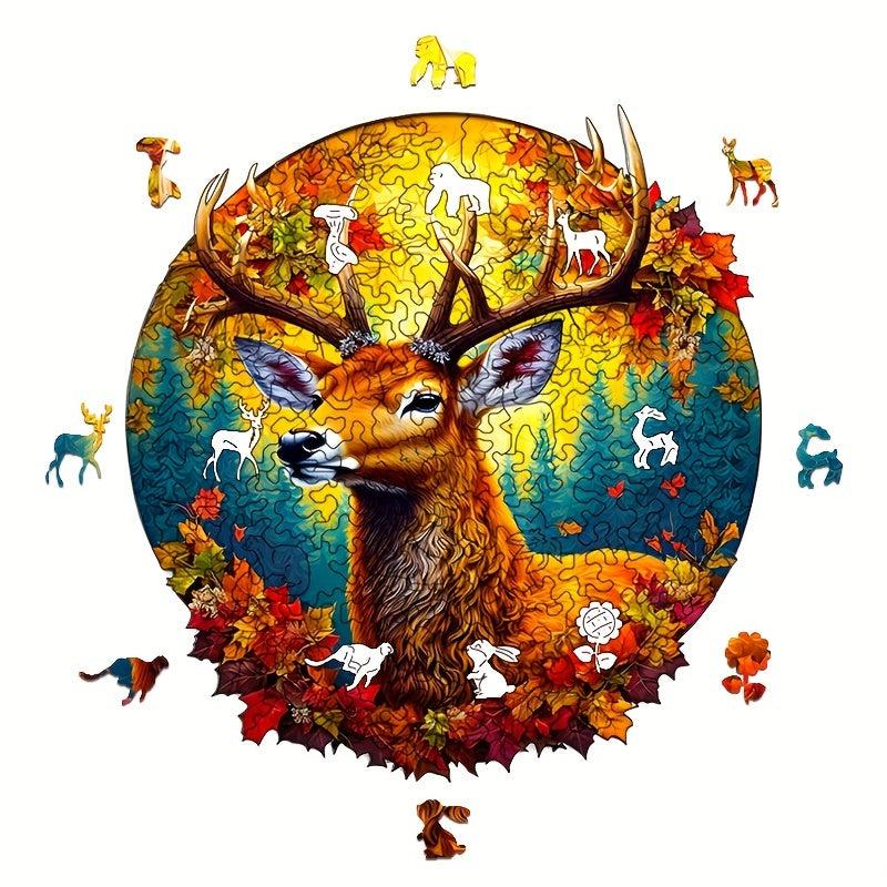 Red Maple Elk Wooden Puzzle Alien Animal Puzzle