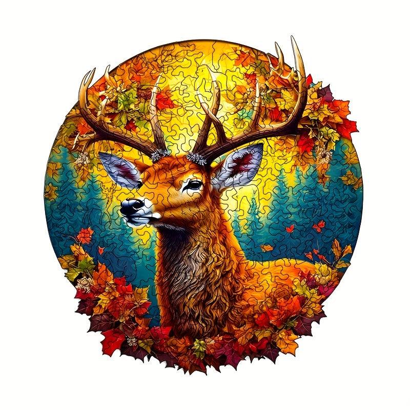 Red Maple Elk Wooden Puzzle Alien Animal Puzzle