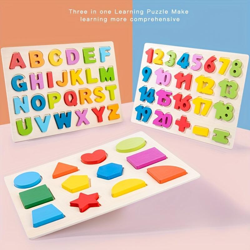 Preschool Puzzle Set: Learn Alphabets Numbers Shapes Colors Cognition