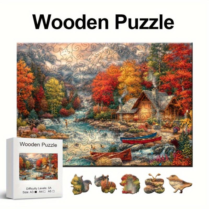 Wooden Puzzles Game Autumn Mountains Jigsaw Toy Adults