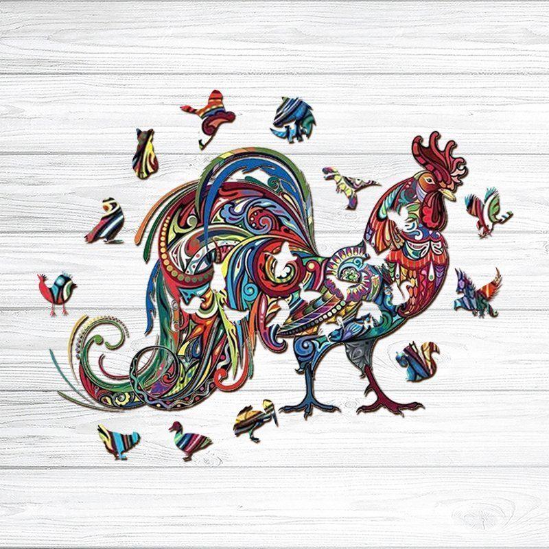 Rooster Wooden Puzzle Unique Shape Jigsaw Gift for Adults And Kids