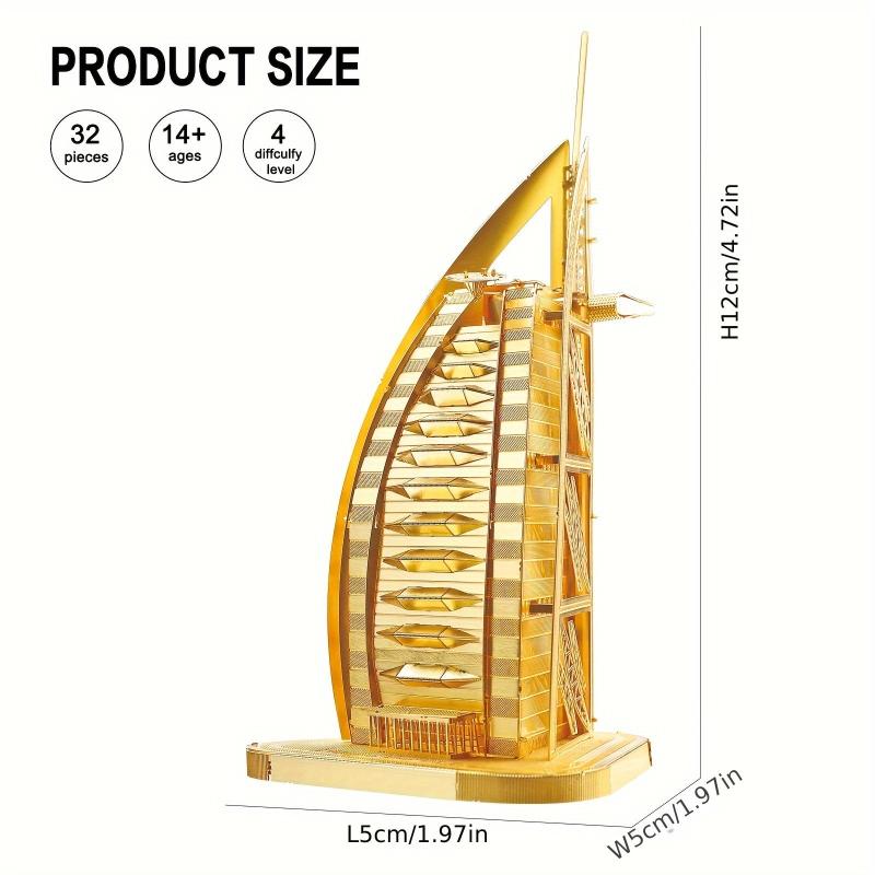 Dubai Sailboat Hotel 3D Metal Jigsaw Puzzle Panel Brass Version