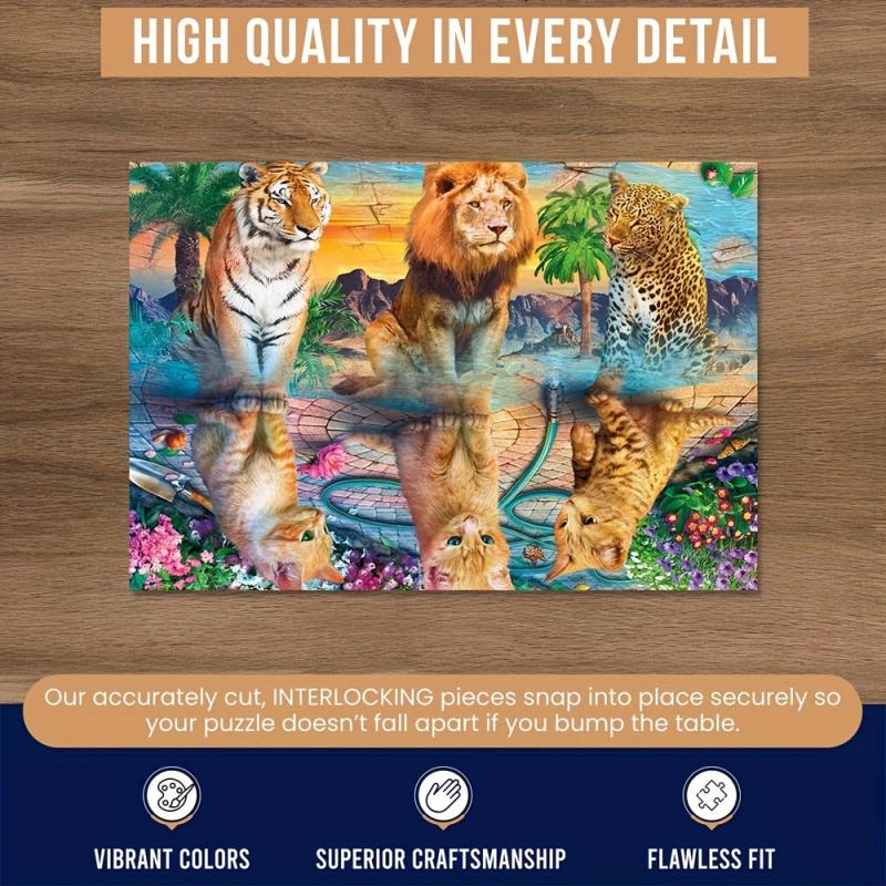 Wooden Cat Reflection Jigsaw Puzzle for Family Fun