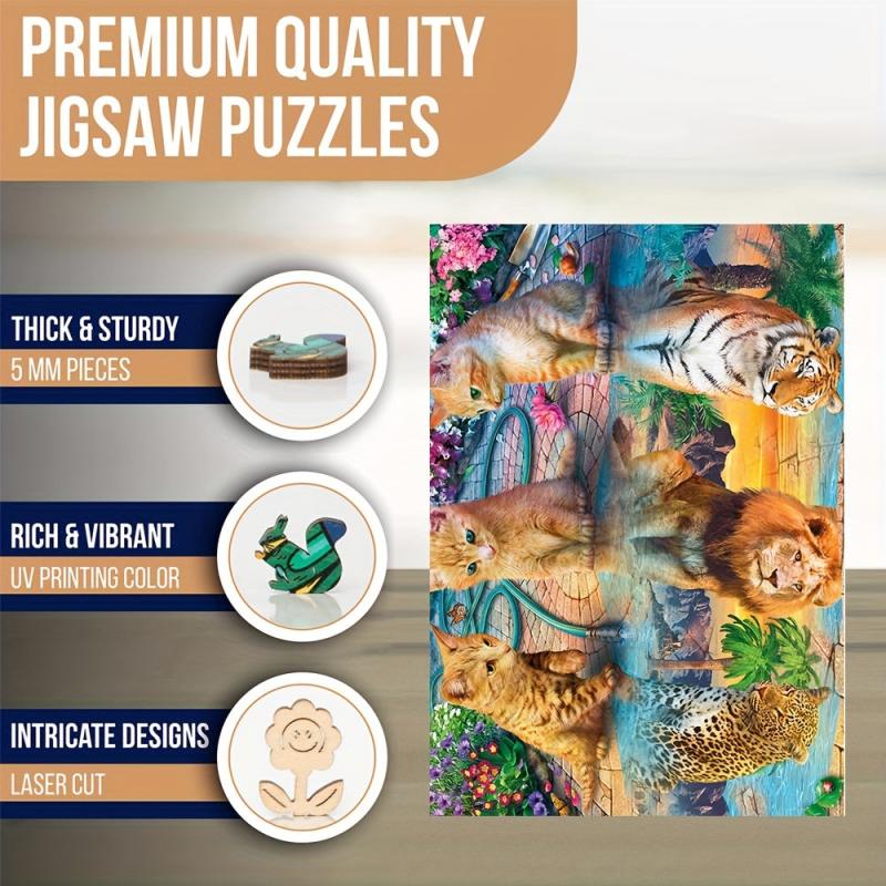 Wooden Cat Reflection Jigsaw Puzzle for Family Fun